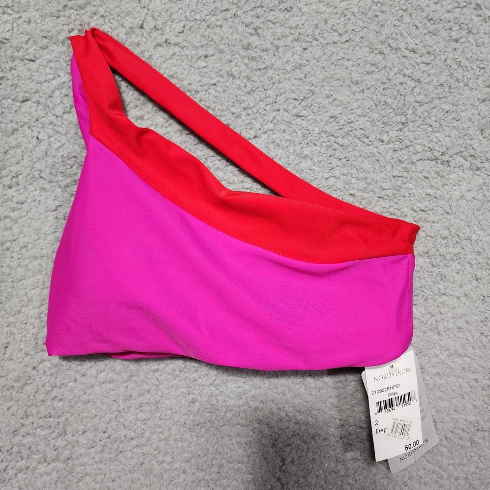 summersalt One-Shoulder Bikini Top in Hot Pink and Red